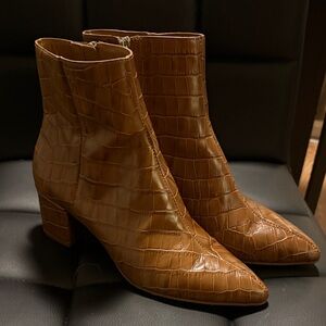 Dolce Vita Tan Croc-Patterned Ankle Booties